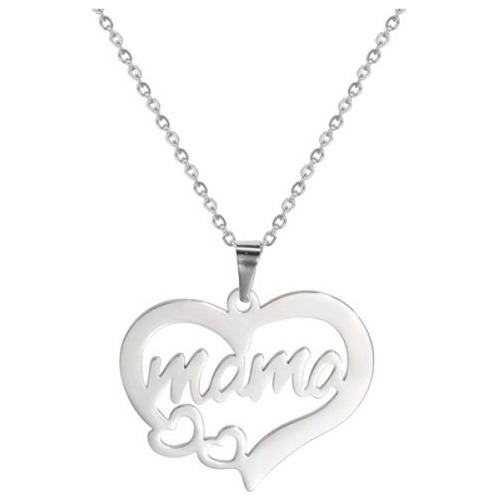 Collar Corazón Mamá Baño Oro 18kt Blanco Día De La Madre