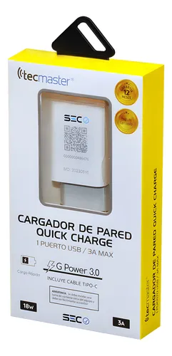 Cargador Usb-c Carga Rápida Inteligente 3a 18w Con Cert Sec