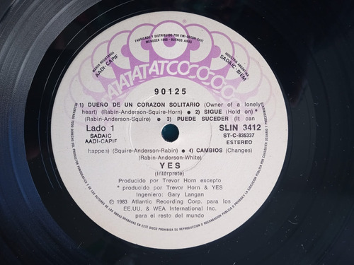 Yes 90125 Vinilo 1983 Argentina 9.8 Puntos Insert Estándar (Usado)