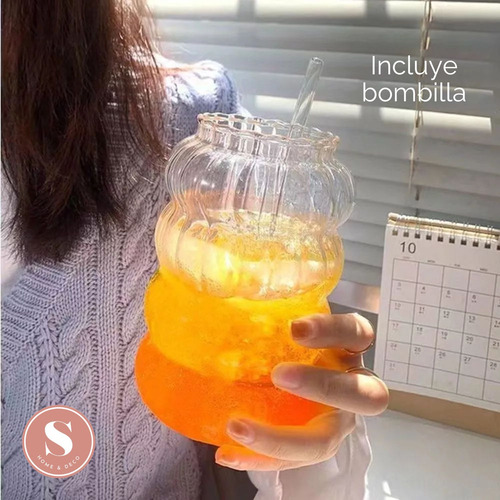 Set 2 Vasos Alto Diseño Ondas Bebida Vidrio 800 Ml Bombilla