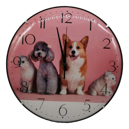 Reloj De Pared Cocina Perros Decorativo Hogar Hora Estructura 836-10 Negro Fondo Rosa