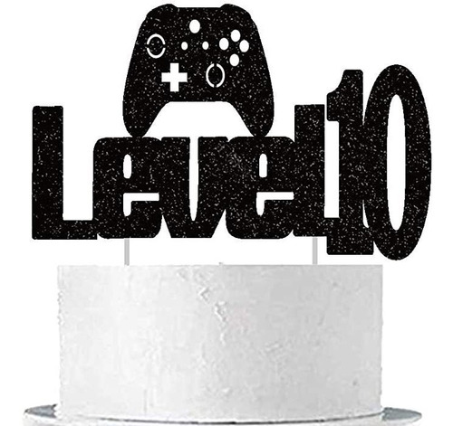 Videojuego Level Up - Decoración Para Tarta De 10 Cumpleaños