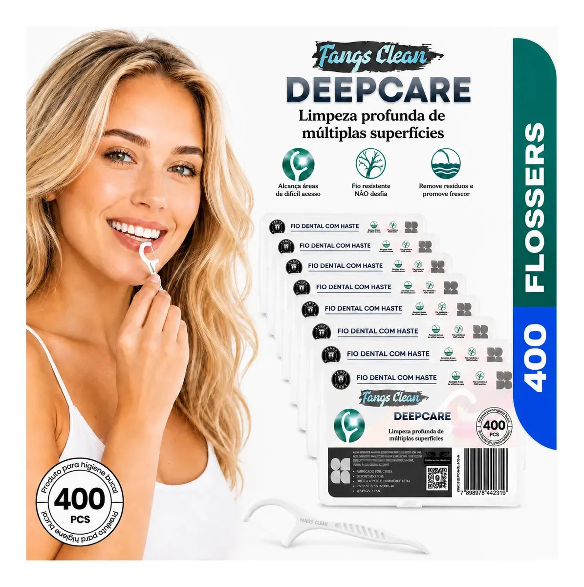 Kit Fio Dental Com Haste Limpeza Profunda Cuidado Bucal 400 Flossers - 8 Caixas