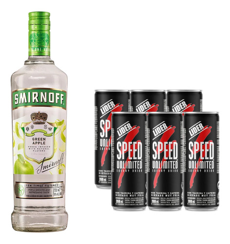  Vodka Smirnoff Green Apple Manzana 700ml + Speed 269ml X6