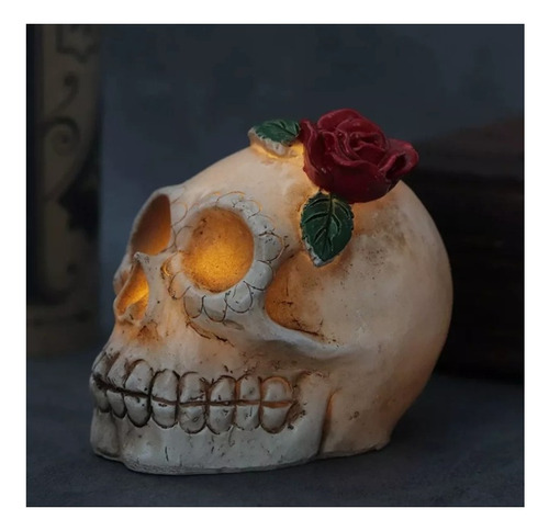 Lámpara Recargable Solar Diseño Halloween Con Estaca Jardin Craneo Con Flor En Cabeza