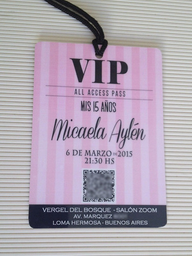 Invitaciones 15 Años Vip Simil Pvc C/mensaje En Qrcode X10