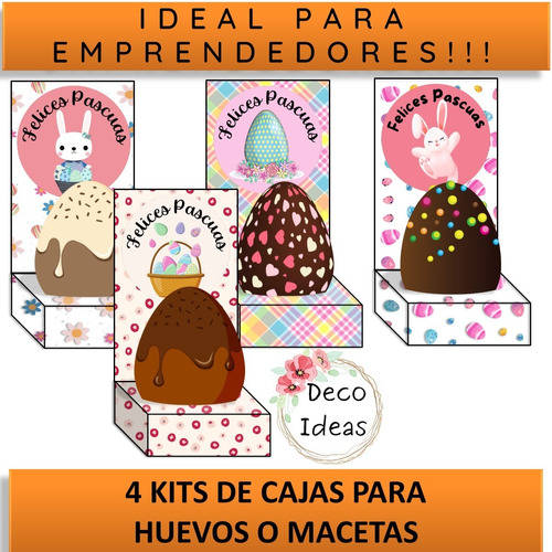 Imagen 1 de 6 de Kit Imprimible 02 Pascuas Caja Porta Huevo O Maceta+etiqueta