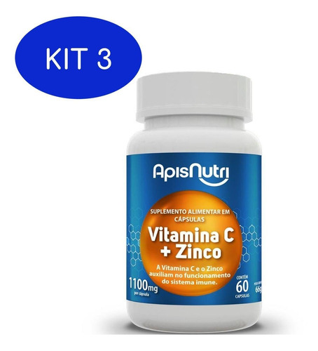 Kit 3 Vitamina C + Zinco 60 Cápsulas Apisnutri