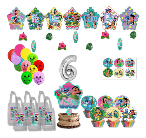 Globos Combo 41 Art De Lilo Y Stitch, Bolsitas, Banderin Surtido Lilo Y Stitch