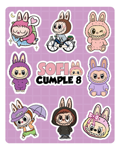 50 Planchas Stickers Personalizados Souvenir Cumple Labubu