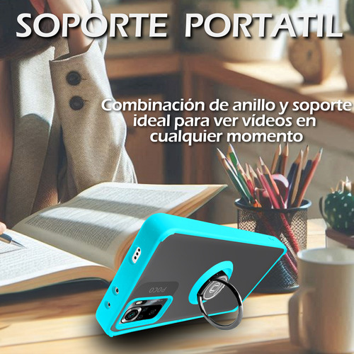 Funda Mate Uso Rudo Con Anillo Para Moto G24 + Kit 2 Micas Cristal Templado Evephones