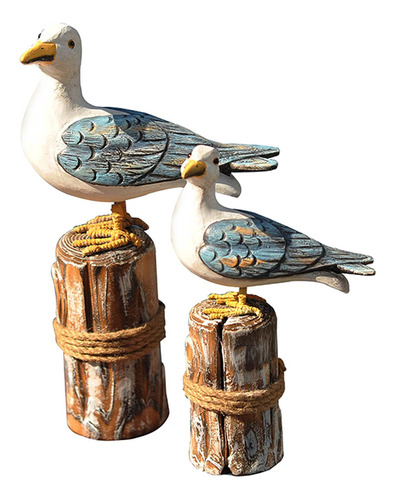 2 Piezas De Madera Artesanía Pájaro Estatua Ornamento Al