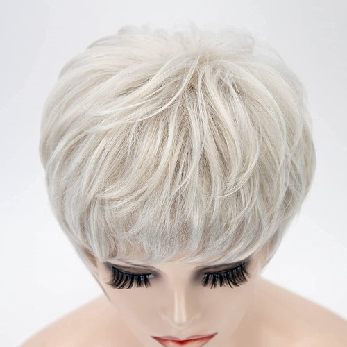 Perucas Pixie Loiras Platinadas Curtas Retas Com Franja