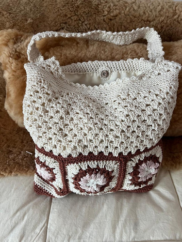 Bolso Al Crochet Akira Beige Y Terracota