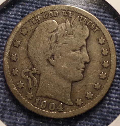 Moneda Barber Quarter Dollar 1904, Cuarto De Dólar (Usado)
