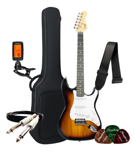 Kit Guitarra Stratocaster Iniciante Estudante Acessórios Cor Sunburst Orientação Da Mão Destro Bravo Beg100