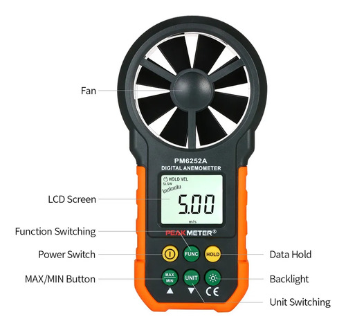 Yn Anemómetro Peakmeter Cfm Portátil Mide Velocidad Del