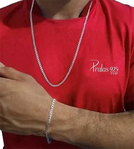 Imagem 1 de 7 de Corrente E Pulseira Grumet Flat 60cm 3,0 Mm Prata 925 Maciça