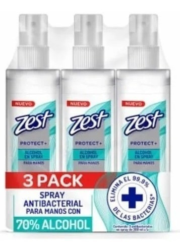 Zest alcohol spray fragancia con dosificador 300 ml pack x 3