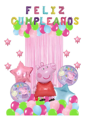 Kit Decoración Globos Feliz Cumpleaños Peppa Pig Fiesta 