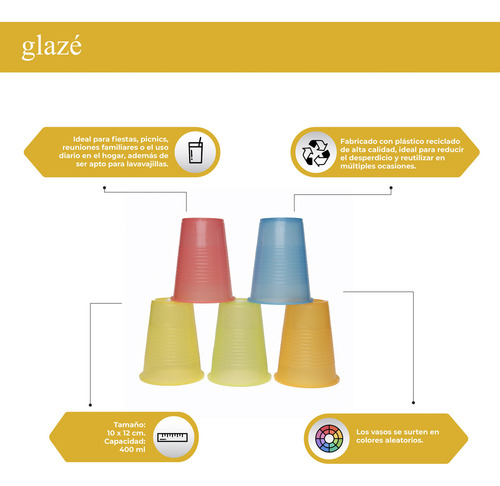 Vasos De Plástico Para Fiestas 400ml, Color Mix (20 Pzas) Color
