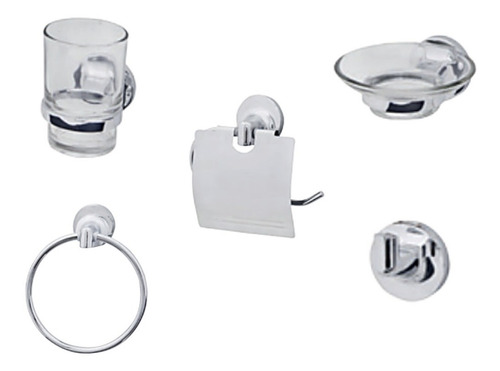 Set De Accesorio Para Baño Cromado Y Cristal 5 Pzas.