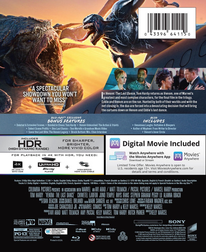 Venom: The Last Dance 4k + Blu Ray Steelbook By Sony Pics