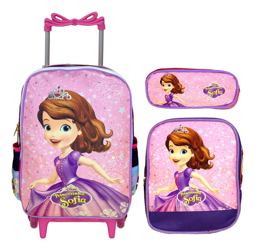 Kit Mochila Menina Carrinho Princesa Sofia Com Lancheira