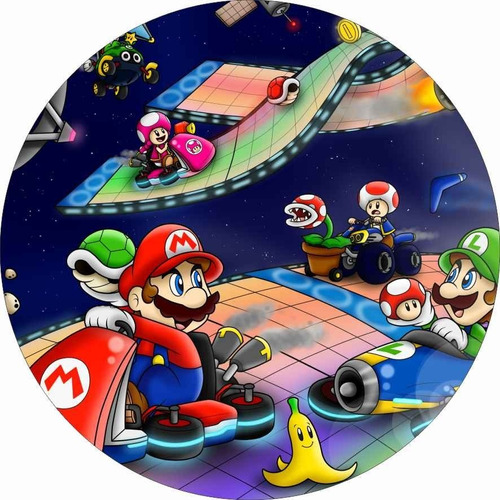 Painel Festa Sublimado Redondo Super Mario Kart 03 1,5x1,5 