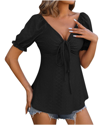 Camisas Z Para Mujer Con Cuello En V, Lisas Y Manga Corta Co