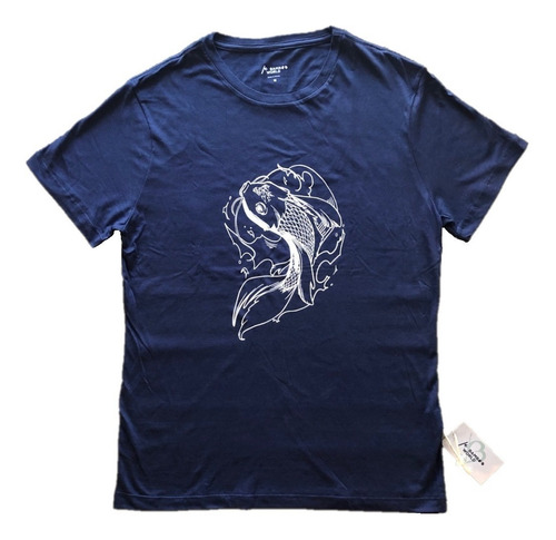 Imagem 1 de 5 de Camiseta Viscose De Bambu Masculina Azul Marino Carpa Sorte