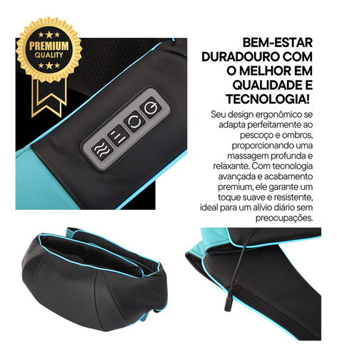 Colete Shiatsu Massageador Cervical Profissional Pro+ 4 D - 3 D X - Costas Pescoço Lombar Ombros Pernas Com 8 Nós E Infravermelho Portátil Com Bolsa Para Alívio Diário