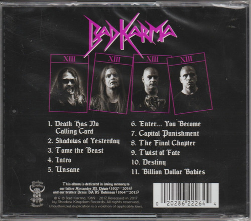 Bad Karma - Death Has No Calling Card Cd Nuevo!!