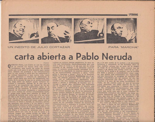 1973 Carta Abierta A Neruda Cortazar Inedito Uruguay Marcha