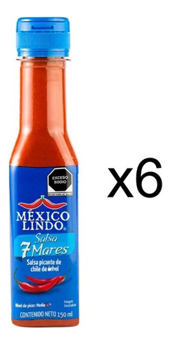 Salsa México Lindo 7 Mares Chile De Árbol 6 Pz De 150ml C/u