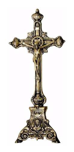 Crucifixo De Mesa Cristo Bronze 32 Cm Almofadas Igrejas Fé