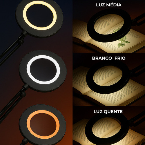 Lupa Com Led De Bancada Lente Monofocal Com Aumento De 8d