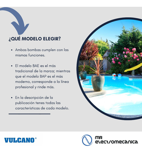 Imagen 8 de 10 de Bomba Pileta Piscina Autocebante 1 Hp 220 V - Vulcano Bae 100 2000 - Caudal Máximo: 19.200 Litros/hora - Monofásica