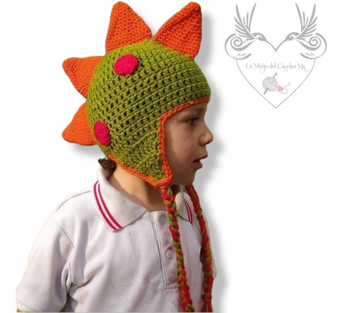 Gorro Tejido A Crochet De Dinosaurio De 0-3 Años
