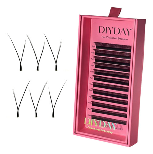 Diyday Foxy Eyes Pestañas Yy 0,07 D Mix Para Efecto Foxy Eye Negro Izquierda 1.5 Cm 0.07 Mm
