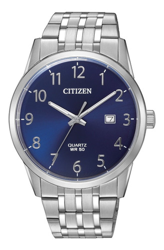 Citizen Mens Blue Dial Quartz Date Bi5000-52l Color de la correa Plateado Color del bisel Plateado Color del fondo Azul