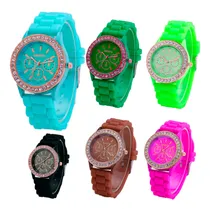 Comprar 6 Reloj Geneva Cristal Dorado Dama Mujer Moda Silicon A992