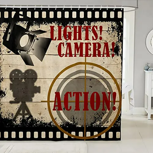 Cortina De Ducha Vintage Cine - Decoración Baño Rustic
