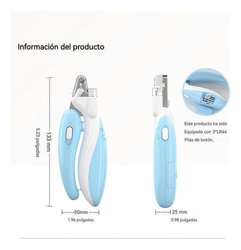 Corta Uñas Para Perro Gato Mascota Safety Con Luz Led Azul Mediano