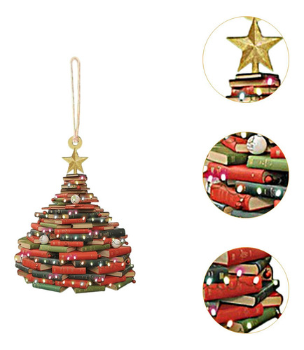 4 Adorno Para De Navidad Con Forma De Libro, Colgante Para B