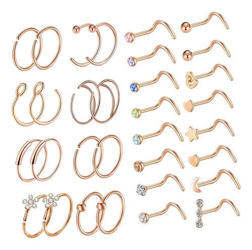 32 Piezas De Tacos Para Anillos De Nariz, Juego De Joyas Par