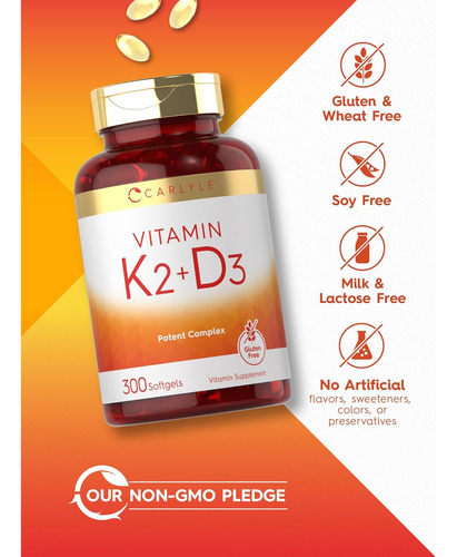 Vitamina K2 Con D3 10,000 Ui Carlyle 300 Softgels Eeuu