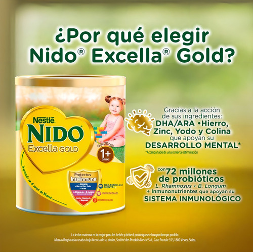 Leche Nido En Polvo Excella Gold A Partir 1 Año Lata 2kg