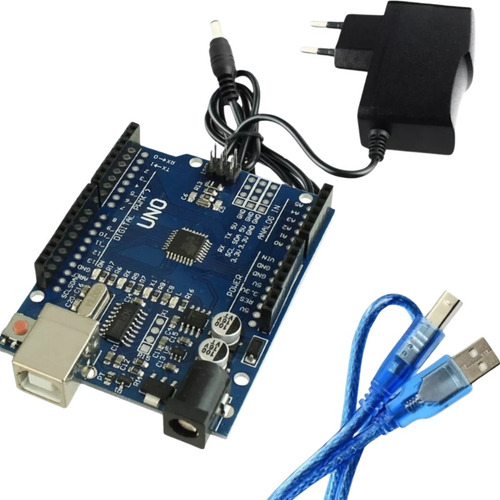 Placa Uno Smd Com Cabo Usb E Fonte 9v (compatível Arduino)