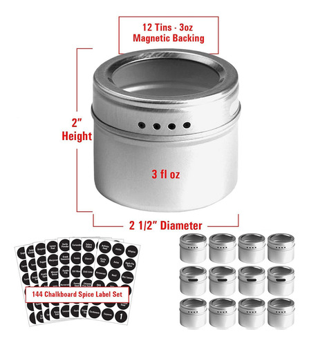 Juego De 12 Latas Magnéticas Para Especias Con 12 Coladores